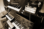 sineflesh recording studio view keyboard stands sepia image