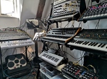 general view of synthesiser layout in studio 