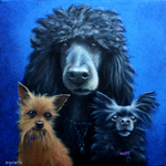 three dogs oil on canvas portrait two small chihuahuas and black giant poodle