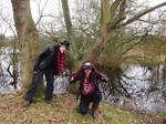 Jean Devalive and Paul Zawadzki posing on Bungay Common by pond in winter