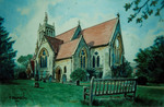 traditional watercolour painting of church exterior