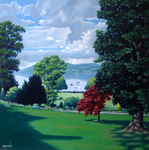 realistic oil painting of Ambleside lake looking from the house